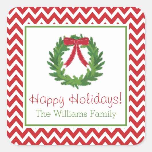Red Chevron Holiday Wreath, Kerst sticker (Voorkant)