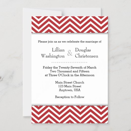 Red Chevron Magnetic Wedding Invitation Magnetische Uitnodiging (Voorkant)