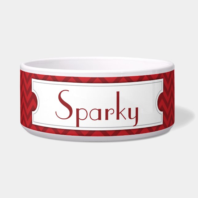 Red Chevron Personalized Pet Bowl Voerbakje (Voorkant)