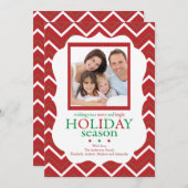 Red Chevron Stripe Retro Holiday-fotokaart Kaart (Voorkant / Achterkant)