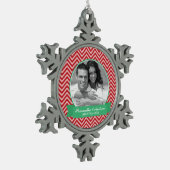 Red Chevrons Patroon Aangepaste foto Tin Sneeuwvlok Ornament (Links)