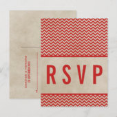 Red Chic Chevron RSVP Briefkaart (Voorkant / Achterkant)