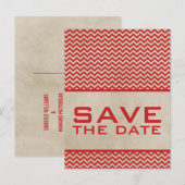 Red Chic Chevron Save the Date Briefkaart (Voorkant / Achterkant)