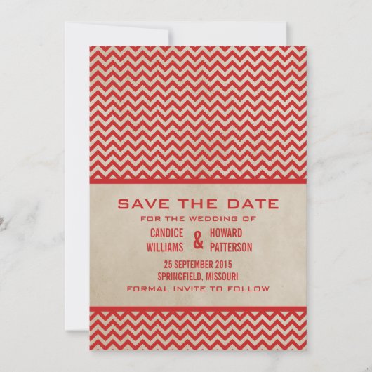 Red Chic Chevron Save the Date Invite (Voorkant)