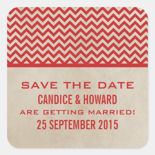 Red Chic Chevron Save the Date Stickers (Voorkant)