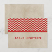 Red Chic Chevron Table Number Briefkaart (Voorkant / Achterkant)