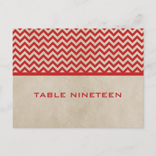 Red Chic Chevron Table Number Briefkaart (Voorkant)