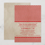 Red Chic Chevron Wedding Invite Kaart (Voorkant / Achterkant)