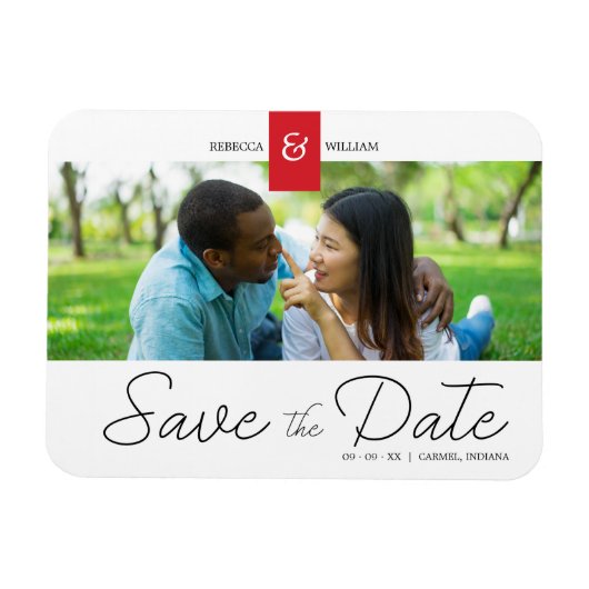 Red Chic Custom Photo Instant Engaged Couple Magneet (Horizontaal)