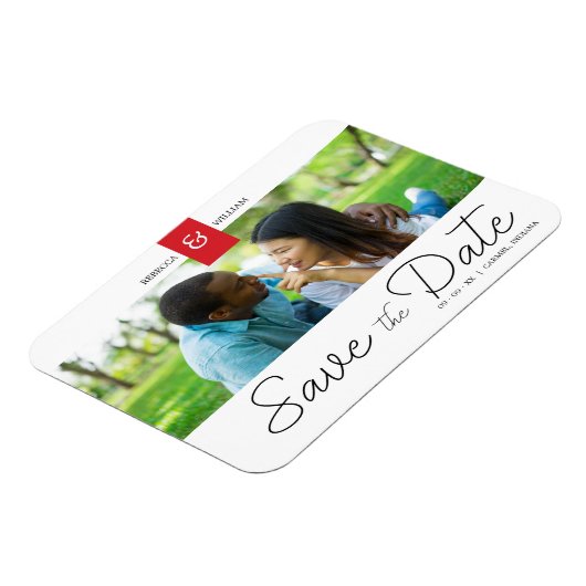 Red Chic Custom Photo Instant Engaged Couple Magneet (Linkerzijde)