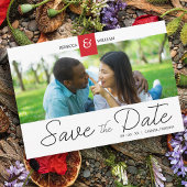 Red Chic Custom Photo Instant Engaged Couple Save The Date