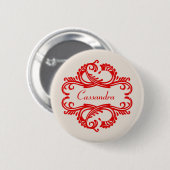 Red Chic Damask Button (Voorkant /achterkant)