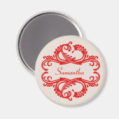 Red Chic Damask Magnet (Voorkant / Achterkant)