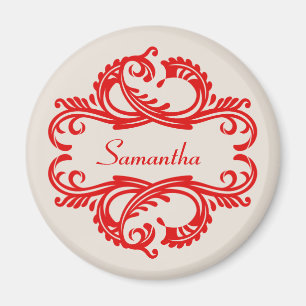 Red Chic Damask Magnet