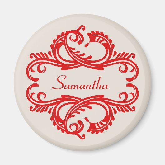 Red Chic Damask Magnet (Voorkant)