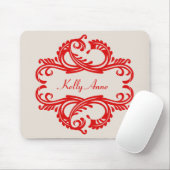 Red Chic Damask Mousepad Muismat (Met muis)