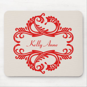 Red Chic Damask Mousepad Muismat