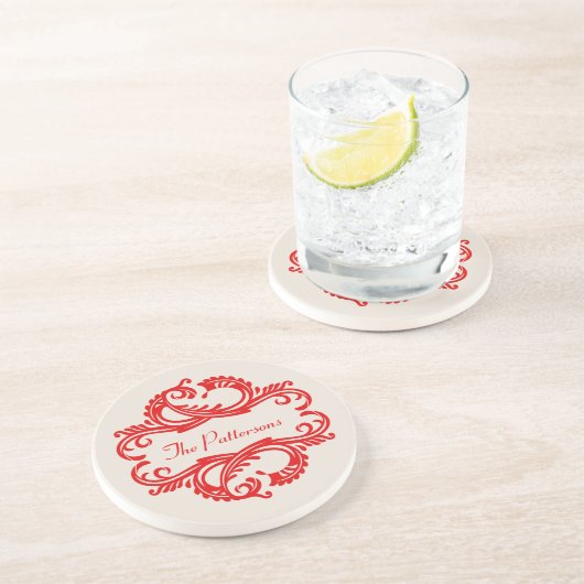 Red Chic Damask Onderzetter (Zijkant)