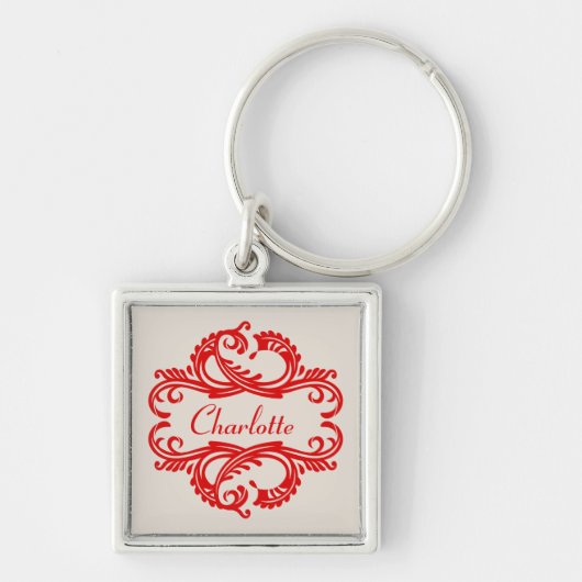 Red Chic Damask Premium Sleutelhanger (Voorkant)