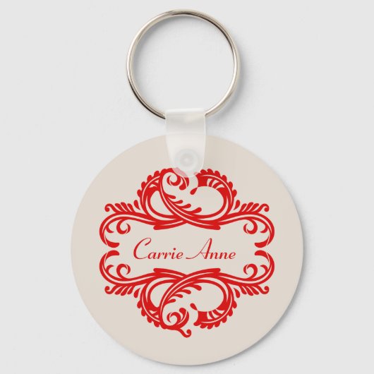 Red Chic Damask Sleutelhanger (Voorkant)