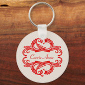 Red Chic Damask Sleutelhanger (Voorkant)