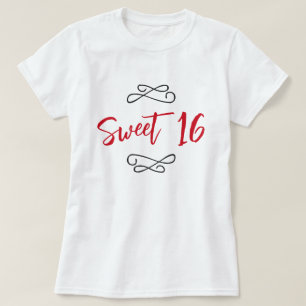 Red Chic Doodle Modern Script Sweet 16 T-shirt