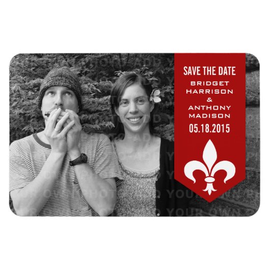 Red Chic Flourish Banner Save the Date Magnet Magneet (Horizontaal)