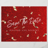 Red Chic Glitter Photo Collage Save the Date Kaart (Achterkant)
