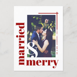 Red Chic Married en Merry Foto Kerstfeestdag Briefkaart