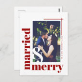 Red Chic Married en Merry Foto Kerstfeestdag Briefkaart (Voorkant / Achterkant)