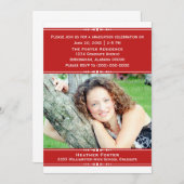 Red Chic Photo Afstuderen Invite Kaart (Voorkant / Achterkant)