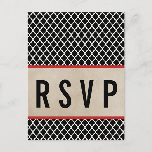 Red Chic Quatrefoil RSVP Briefkaart (Voorkant)