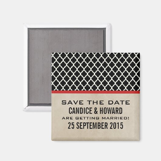Red Chic Quatrefoil Save the Date Magnet (Voorkant / Achterkant)