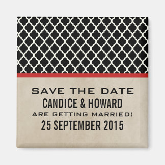 Red Chic Quatrefoil Save the Date Magnet