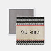 Red Chic Quatrefoil Sweet 16 Magnet (Voorkant / Achterkant)