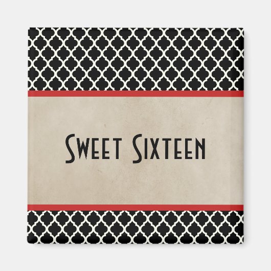 Red Chic Quatrefoil Sweet 16 Magnet (Voorkant)