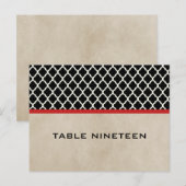 Red Chic Quatrefoil Table Number Briefkaart (Voorkant / Achterkant)