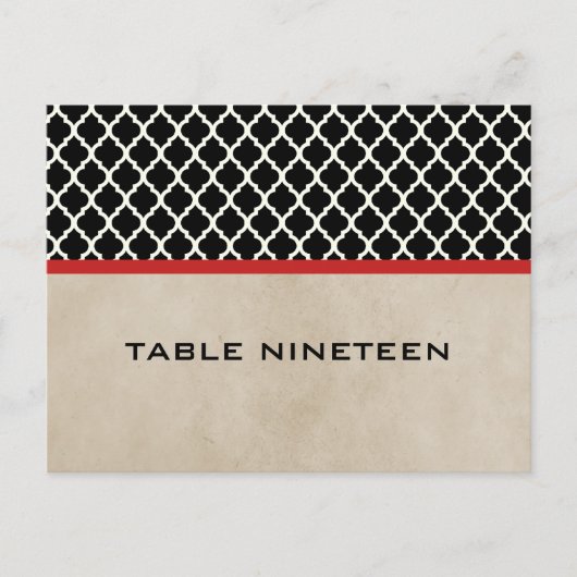 Red Chic Quatrefoil Table Number Briefkaart (Voorkant)