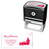 Red Chic Rustiek Script Kerst Retouradres Zelfinktende Stempel (In situ)