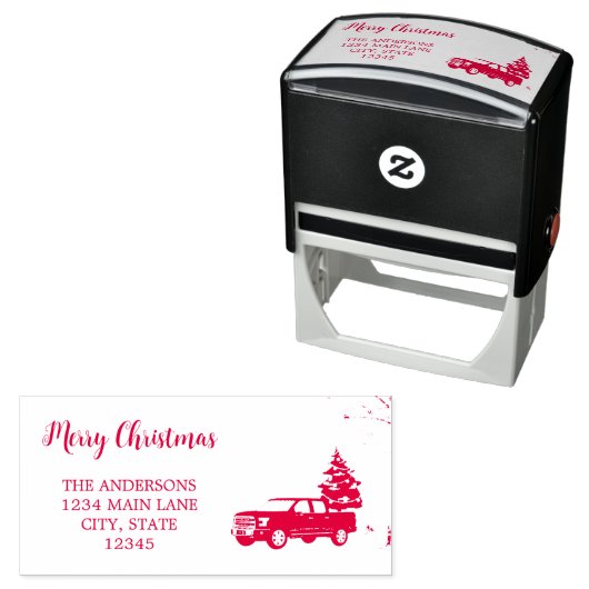 Red Chic Rustiek Script Kerst Retouradres Zelfinktende Stempel (In situ)