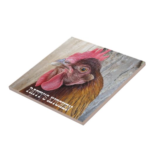 Red Chicken Hen Photo Personalized Tegeltje (Zijkant)