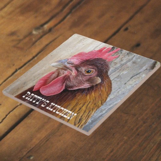 Red Chicken Hen Photo Personalized Tegeltje