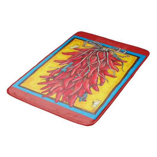 Red Chili Chili Pepper Ristra Lizard Bath Mat (Gekanteld)