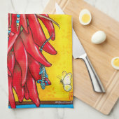 Red Chili Chili Pepper Ristra Towel Lizard Geel Theedoek (Quarter Fold)