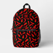 Red Chili Pepper Hot en Spicy Monogram Bedrukte Rugzak (Voorkant)