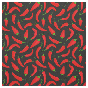 Red Chili Pepper Patroon op Grijs Zwart Stof