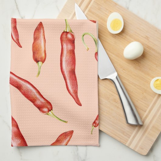 Red Chili Pepper Pattern Theedoek (Quarter Fold)