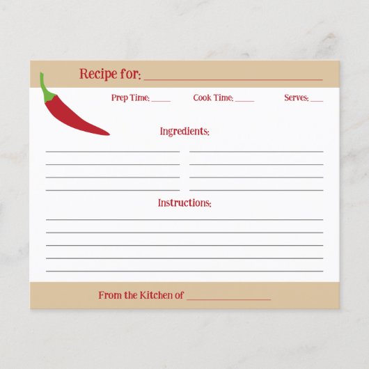 Red Chili Pepper Recept Kaart (Voorkant)