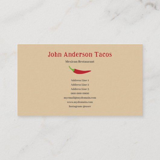 Red Chili Pepper Visitekaartje (Achterkant)