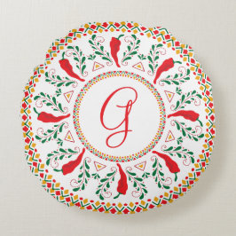 Red Chili Pepper Wreath Rond Kussen